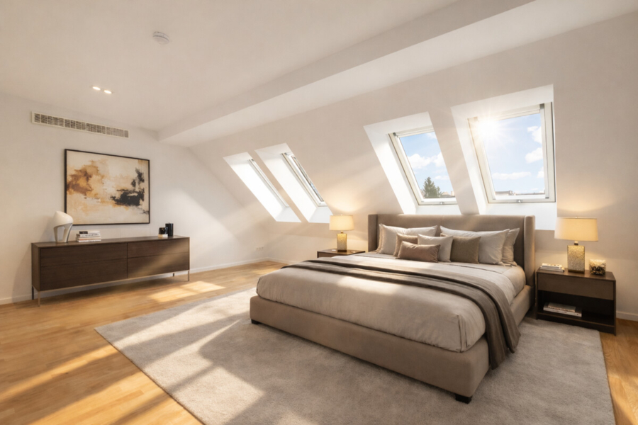 Neubau-Dachgeschoss mit Dachterrasse im Denkmal - Zimmer (Visualisierung) (6867)
