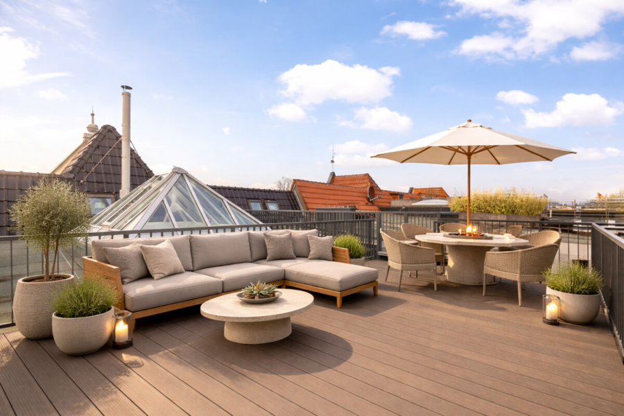 Neubau-Dachgeschoss mit Dachterrasse im Denkmal - Virtual Staging (6874)